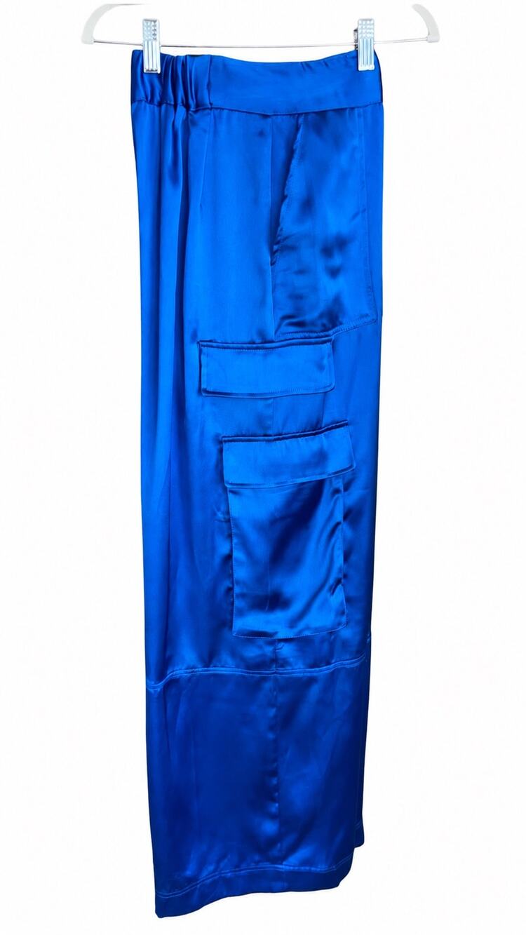 House of Harlow 1960 Cobalt Blue Satin Cargo Pants – Size XS
